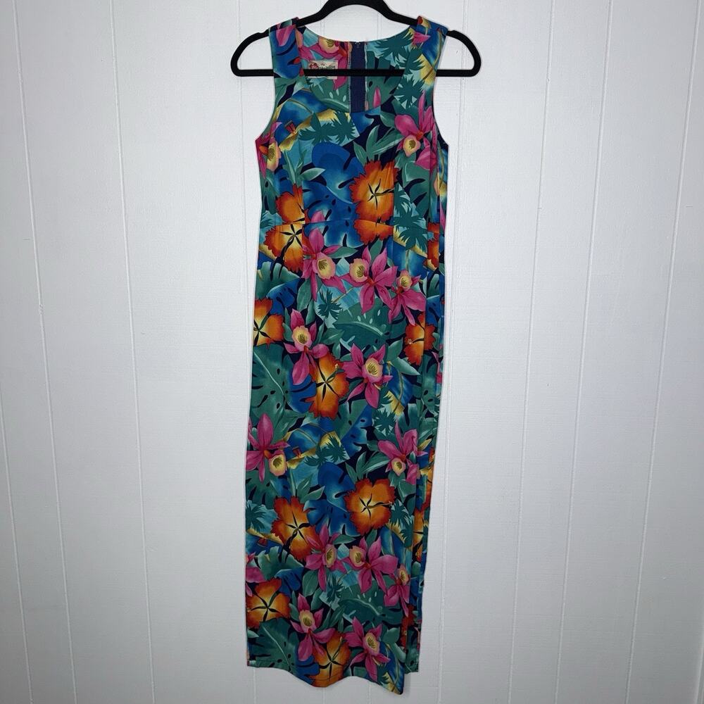 Vintage Hilo Hattie Women’s Tropical Floral Maxi Dress Cotton Beach Cruise 8